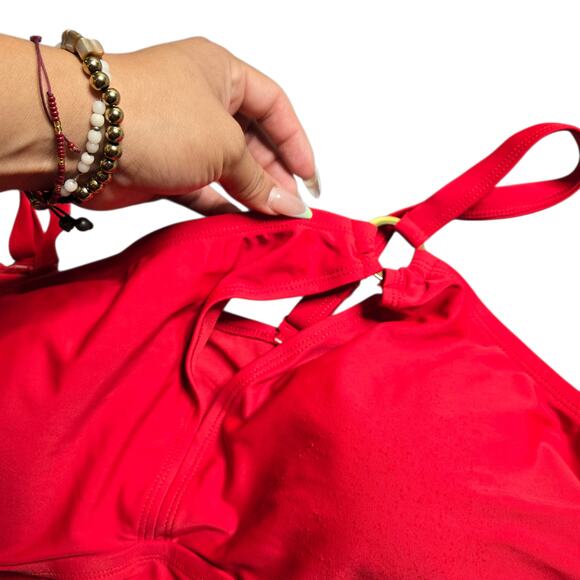 Torrid Red One Shoulder High-Rise O Ring Cut-Out Swim Set Size: 3 - Picture 7 of 9